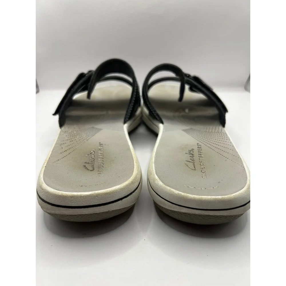 Clarks Cloudsteppers‎ Black Adjustable Strap Slide Sandals Womens 8 Summer Beach